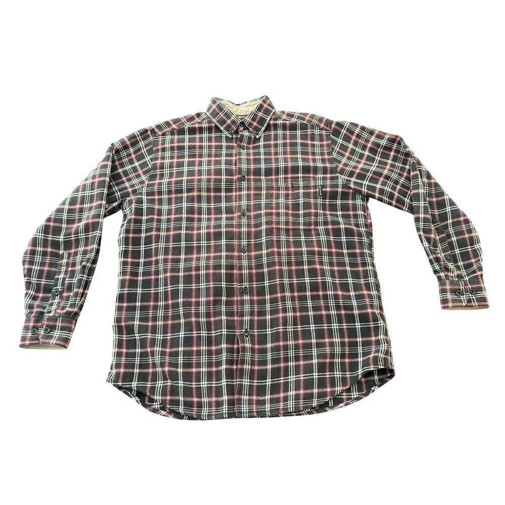 Woolrich Mens Plaid Button Down Shirt Long Sleeve Black Red White Pocket Large